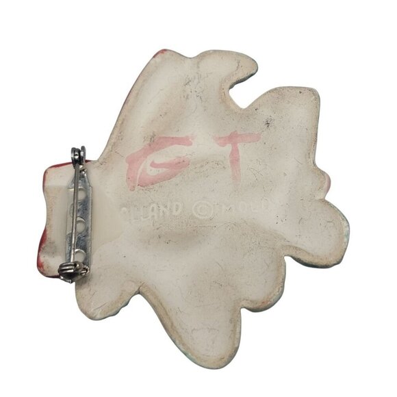 Holland Mold Christmas Brooch Handmade Handpainted Bells Holly Ribbon Vintage - Picture 9 of 9